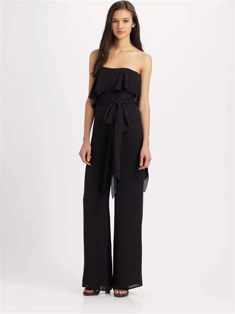 lyst halston strapless jumpsuit with flounce in black