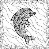 Zentangle Delphin Dolphin Dauphin Stylized Isolerad Stiliserad Lokalisiert Stilisierter Coloration Farbton Abbildung Isolement sketch template