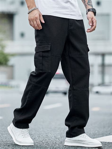men flap pocket side cargo jeans mens street style casual mens