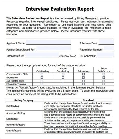 sample  interview evaluation templates      evaluation employee