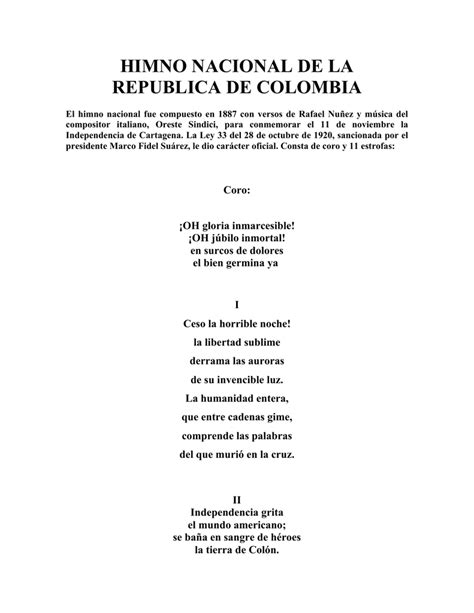 himno nacional de la republica de colombia images   finder