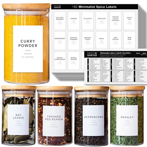 buy savvy sorted minimalist spice labels  spice jars  spice