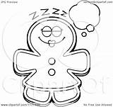 Gingerbread Mascot Dreaming Woman Clipart Cartoon Cory Thoman Outlined Coloring Vector 2021 sketch template