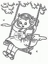 Swing Coloring Girl Kids Pages Summer Drawing Girls Afrikaans Seasons Printables Kid Wuppsy School Color Cute Colouring Printable Book Getdrawings sketch template