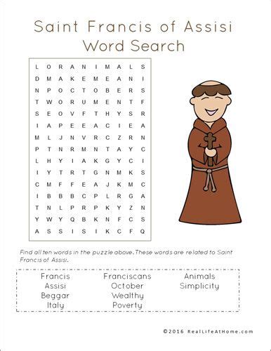 st francis  assisi word search printable  real life  home