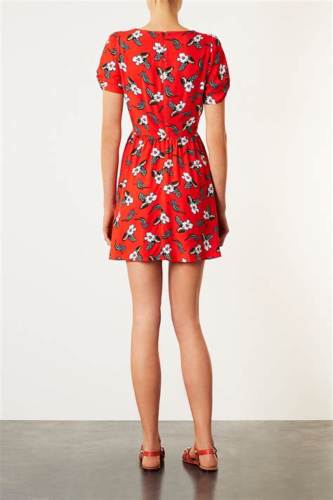 lyst topshop  floral tea dress  red