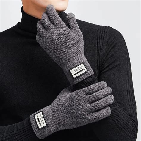 winter autumn men knitted gloves touch screen high quality male thicken