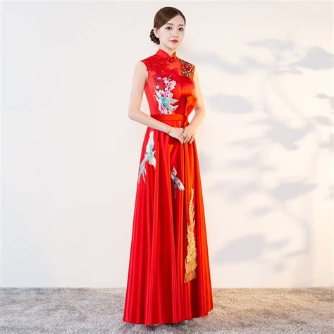 2018 Red Modern Cheongsam Sexy Qipao Women Long Traditional Chinese
