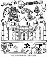 India Symbols Kids Indian Drawing Shutterstock Set Coloring Cultural Vector Choose Board Stock sketch template