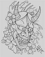 Oni Hannya Maske Tatts Template Samurai Arm sketch template