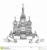 Moskau Moscow Moscou Kremlin Ville Cathedral Basils Kreml Russie Gezeichnete Kathedrale Rouge Cathédrale Stockfotografie Catedral Basil Desde Rusia Basilio sketch template