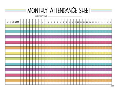 attendance sheets   printables printabulls