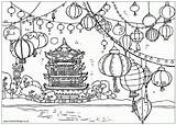 Chinois Lanterns Chine Visiter Colorier sketch template