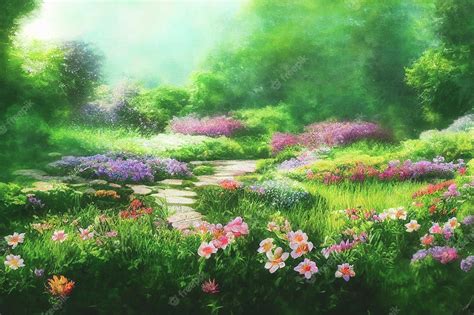 premium photo  render digital painting  garden  flowers