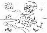 Sand Coloring Beach Playing Vector Cartoon Illustration Holiday Children Young Girl Designlooter Kids Similar 44kb 1300 Shutterstock sketch template