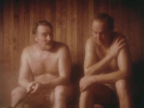 two naked men in sauna