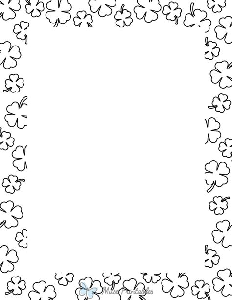 printable black  white  leaf clover outline page border