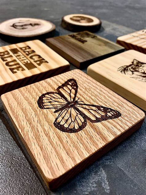 set   fully customizable engraved wood coasters etsy