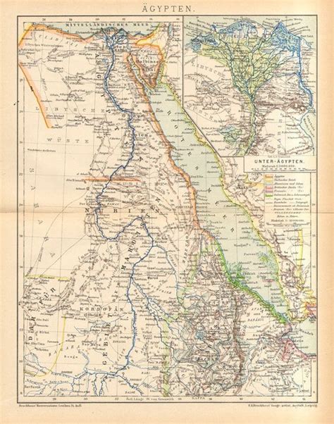 1894 Original Antique Map Of Egypt The By