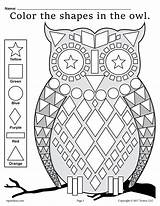 Owl Shapes Worksheet Coloring Fall Worksheets Pages Themed Color Shape Preschool Kindergarten Activities Owls Colouring Printables Printable Supplyme While Skills sketch template