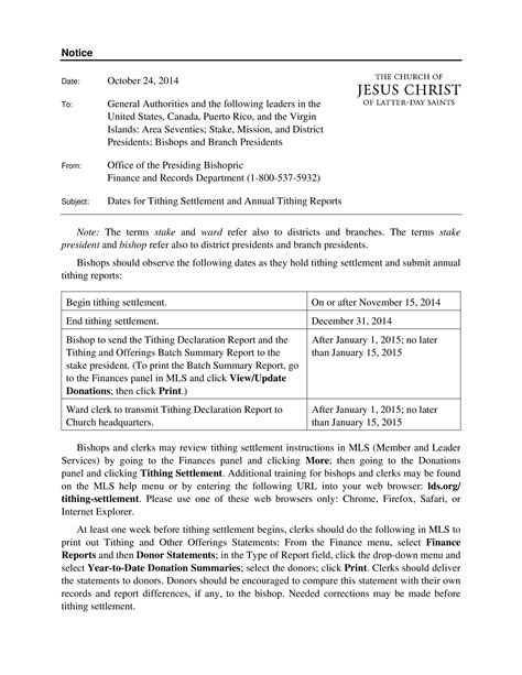 tithing settlement  annual tithing reports