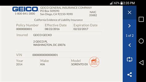geico insurance card template  geico mobile android apps