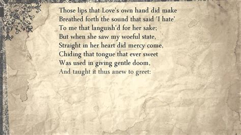 Sonnet 145 Those Lips That Love S Own Hand Did Make Youtube