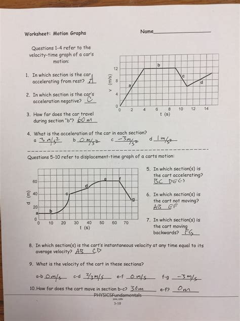 kinematics motion graphs worksheet answers db excelcom
