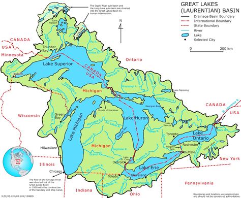 map  great lakes  rivers ontheworldmapcom