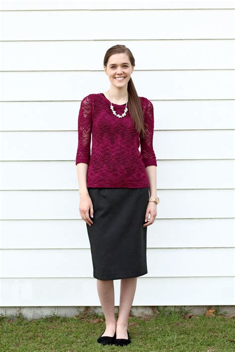modest outfit idea for church sunday best gray pencil skirt black