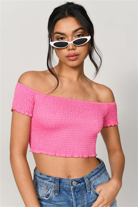 tobi   shoulder tops womens mimi  shoulder pink crop top