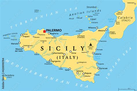 Sicily Autonomous Region Of Italy Political Map With Capital Palermo