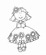Stamps Digital Digi Little Coloring Colouring Girls Pages Girl Embroidery Dress Cute Stamp Clipart Hand Books Sunflower sketch template