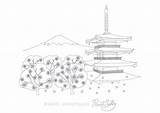 Fuji Mount Coloring Designlooter Chureito Pagoda Blossoms Yamanashi Cherry Featuring Adult sketch template
