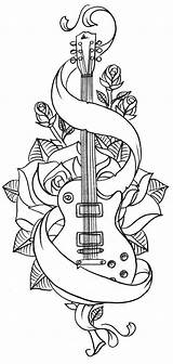 Coloring Adult Pages Guitar Colouring Book Pins Music Tattoo Drawings Fosterginger sketch template