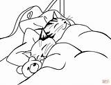 Coloring Sleeping Bed Pages Cats Drawing Printable sketch template