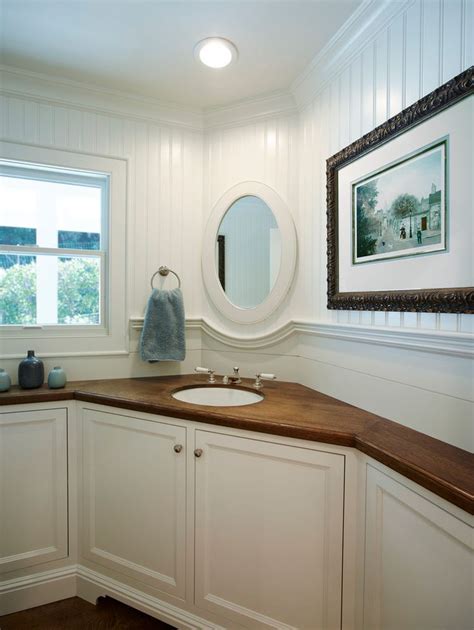 corner vanity sink spaces transitional  cherry vanity