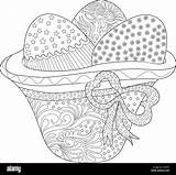 Coloring Easter Alamy Stock Eggs Bow Hat sketch template