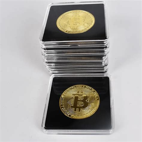 mm gold bitcoin munt met acryl vierkante case litecoin eth xrp doge iota cardano  fil shiba