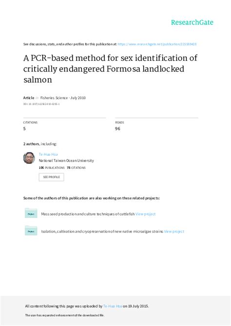 Pdf A Pcr Based Method For Sex Identification Of Critically