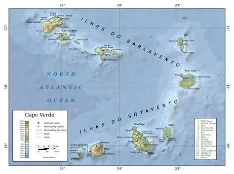 detailed physical map  cape verde cape verde detailed physical map