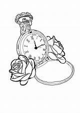 Pocket Tattoo Clock Outline Coloring Drawings Drawing Tattoos Sketch Vintage Rose Tumblr Flash Watches Pages Time Template Visit Skull Choose sketch template