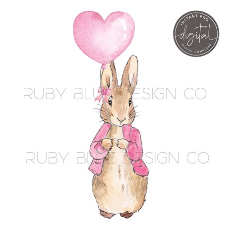 flopsy rabbit pink heart balloon png peter rabbit digital etsy