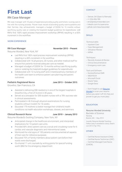 rn case manager resume examples   resume worded