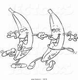 Banana Coloring Cartoon Dancing Couple Vector Outlined Bananas Leishman Ron Royalty sketch template