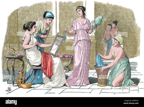 Ancient Greece Engraving Of Athenian Women At Home Engraving 1879