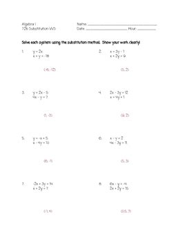 solving system  equations  substitution worksheet kuta tessshebaylo
