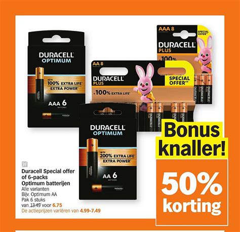 korting duracell special offer oc  packs optimum batterijen aanbieding bij albert heijn