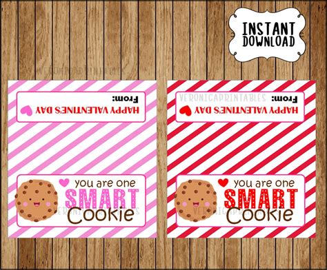 printable  smart cookie valentine tags printable valentine etsy