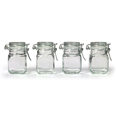New Square Glass Jar W Hinge Glass Lid 4 Piece Pcs Set